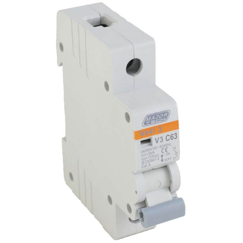 Veti 63A Single Pole MCB C-Curve 3kA