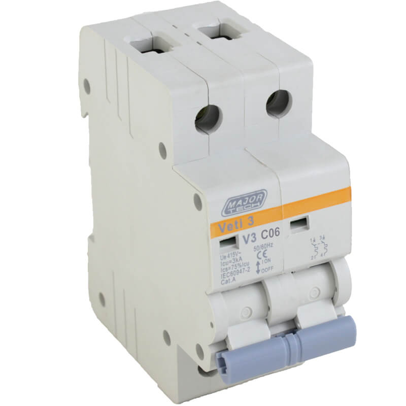 Veti 6A Double Pole MCB C-Curve 3kA