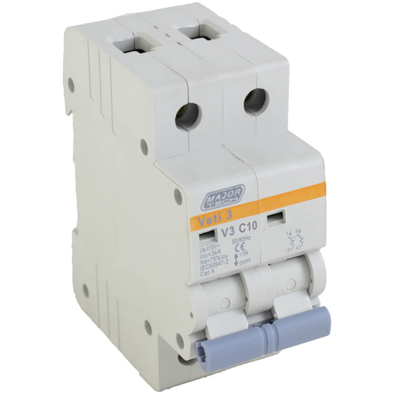Veti 10A Double Pole MCB C-Curve 3kA