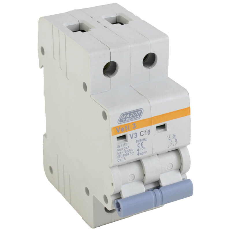 Veti 16A Double Pole MCB C-Curve 3kA
