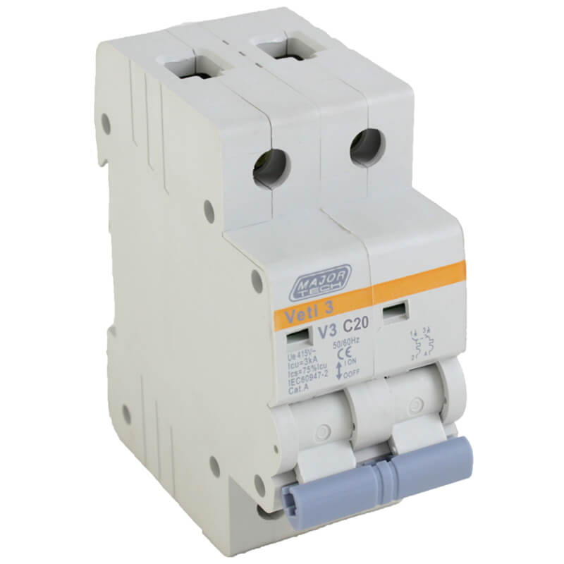 Veti 20A Double Pole MCB C-Curve 3kA