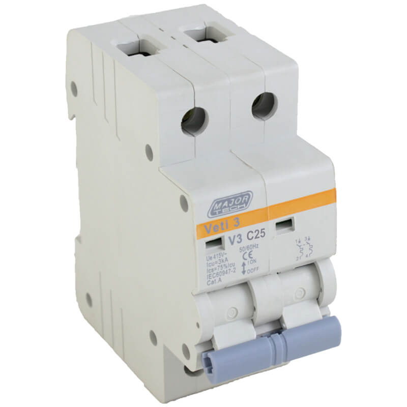 Veti 25A Double Pole MCB C-Curve 3kA