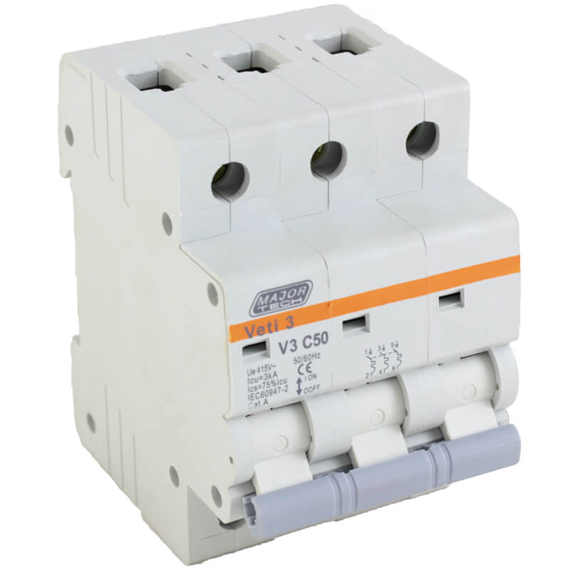 Veti 50A Triple Pole MCB C-Curve 3kA