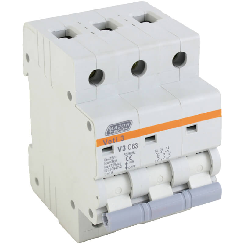Veti 63A Triple Pole MCB C-Curve 3kA