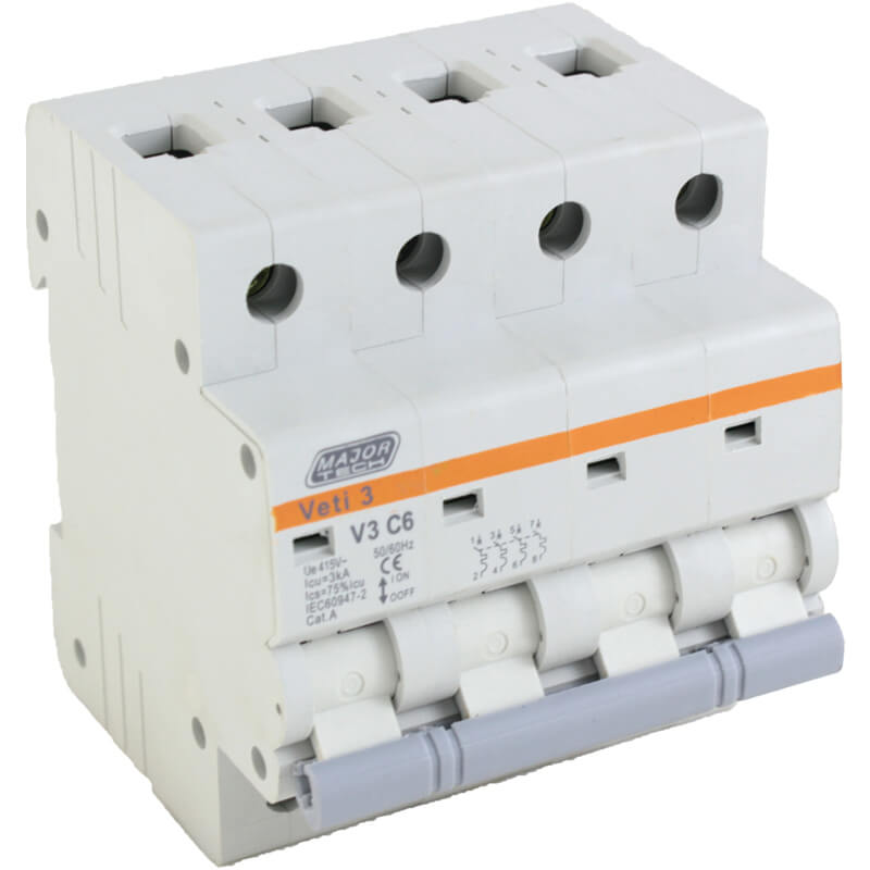 Veti 6A Four Pole MCB C-Curve 3kA