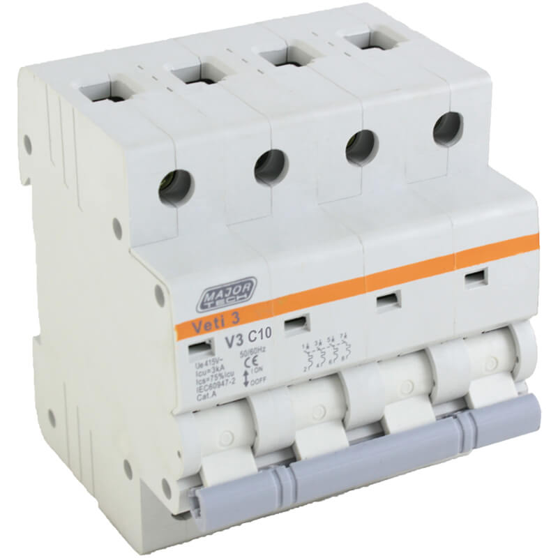 Veti 10A Four Pole MCB C-Curve 3kA