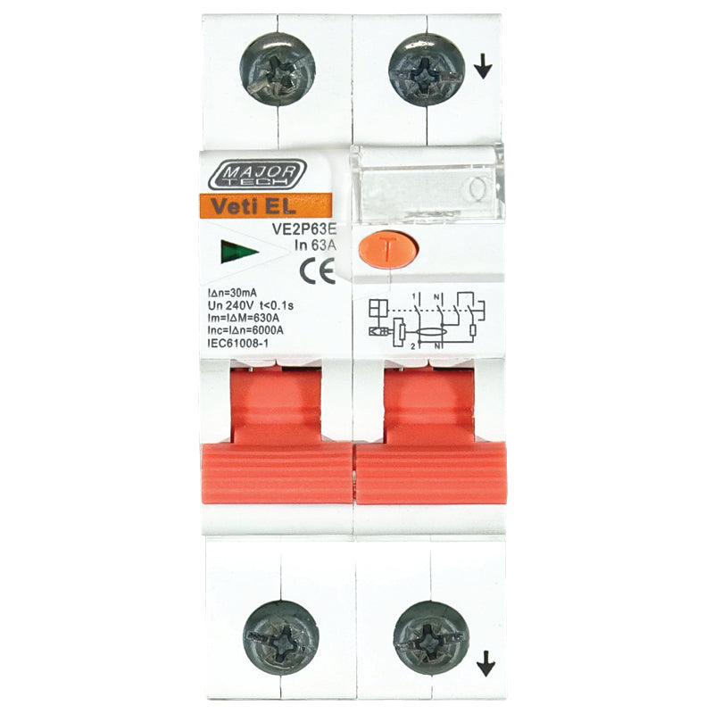 Veti 63A Double Pole Electronic Earth Leakage