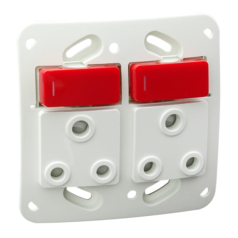 Veti Double RSA Socket WT/No Cover, Red Switch (100mmx100mm)