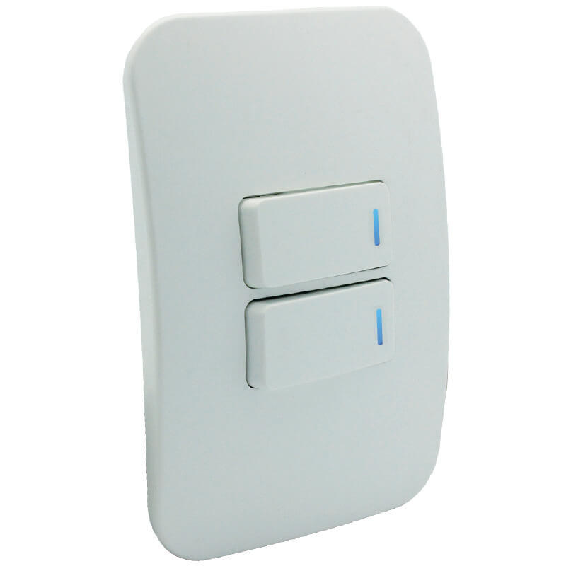 Veti Two Lever One-Way Switch WT With LED Locator (100mmx50mm) Horizontal