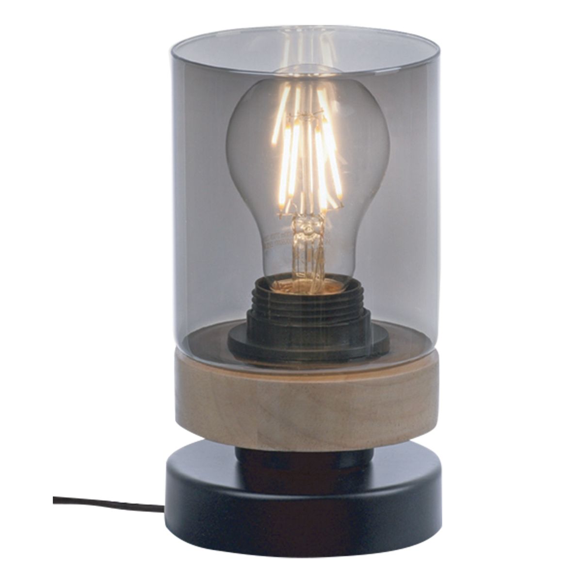 Bright Star Black Metal& Wood Table Lamp Smoke Glass 1X40W Es