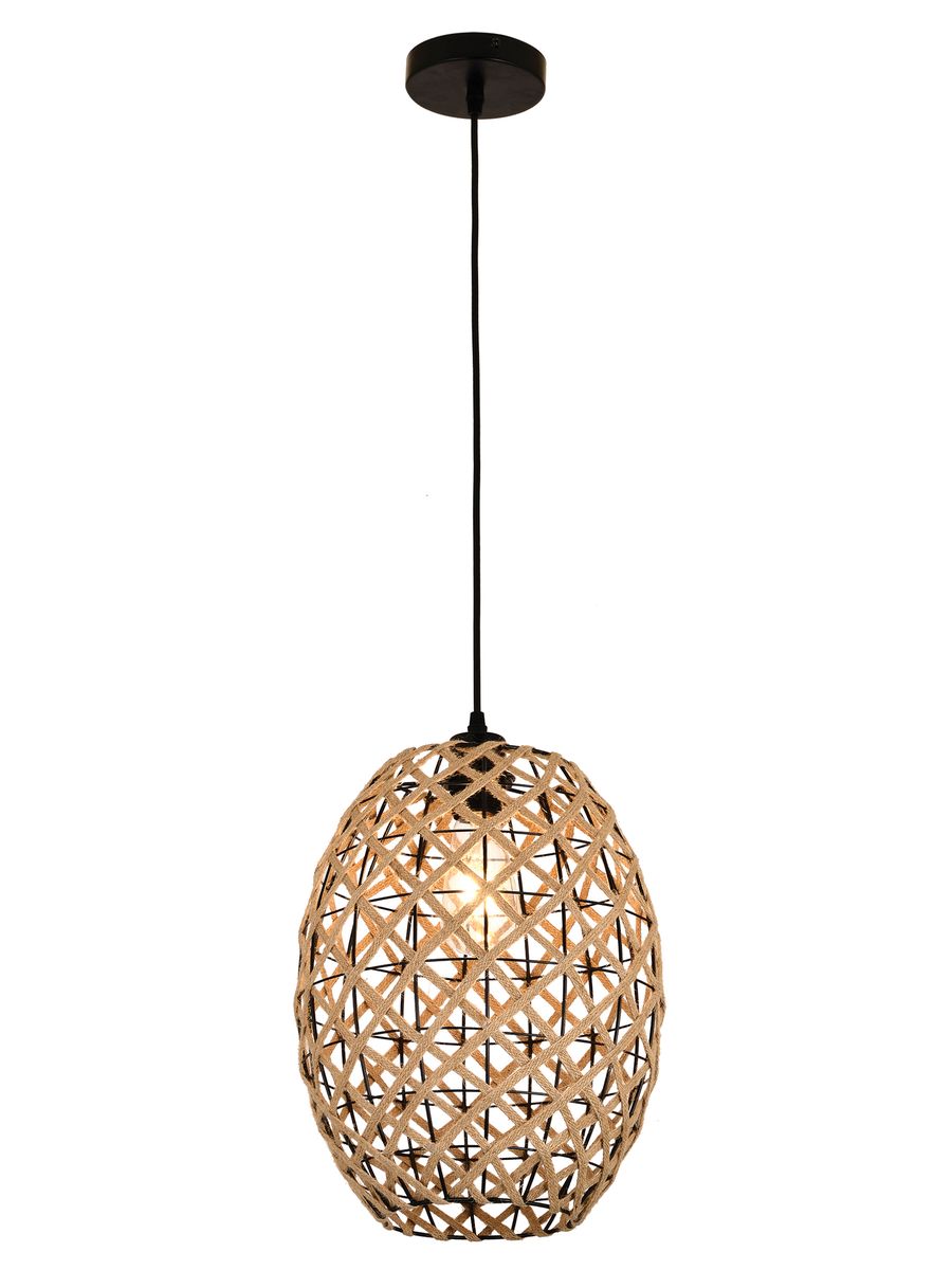 Bright Star Metal And Rope Pendant Matt Black 1X40W Es