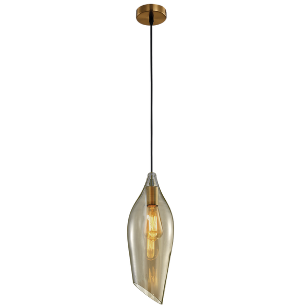 Bright Star Satin Brass Pendant Cognac Glass 1X60W Es