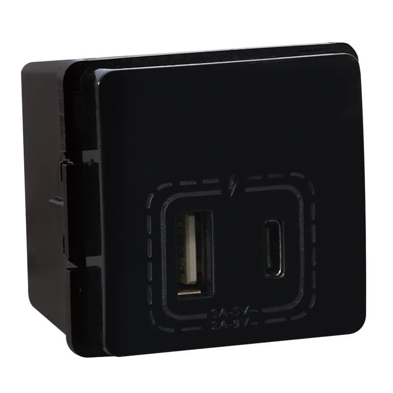 Veti 18W Combined USB-A & USB-C Socket Module (2 Mod) BK